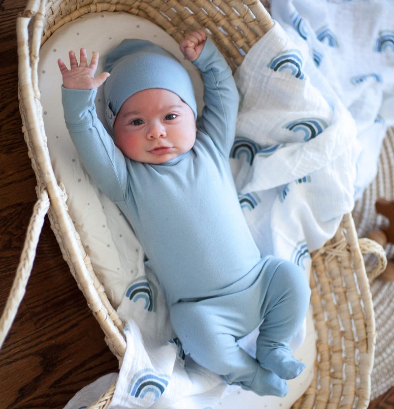 Ely's & Co. Cotton Muslin Swaddle Blanket 2-Pack for Baby Boy â€” 100% Cotton Muslin Extra-Large Swaddle Blankets (47â€ x 47â€) Blue Rainbows | Blue Stripes - Image 5